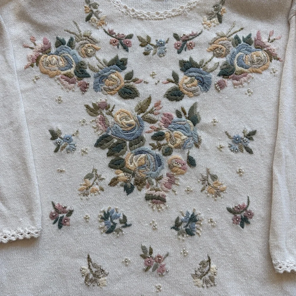 VTG! Jacque & KoKo Women's Floral Embroidered Pullover Sweater Grandmacore 26/28